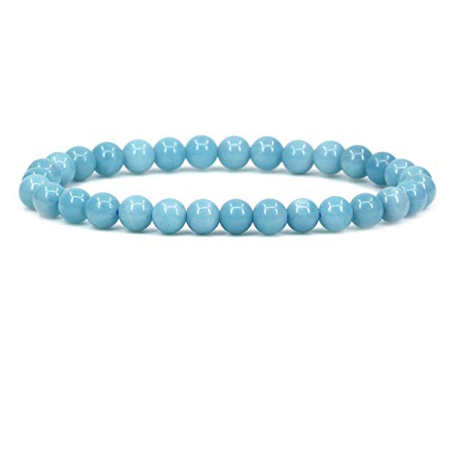 Natural Gemstone 6mm Round Beads Stretch Bracelet 7 Inch - color: Blue Amazonite