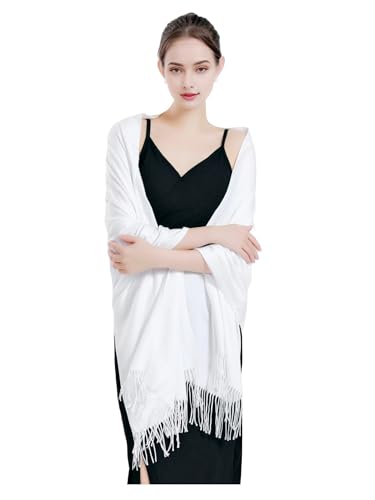 Luxurious Pashmina Feel Scarf & Shawl - Soft Solid Color Wrap for Weddings, Evening Dresses, Gifts - color: . Pure White