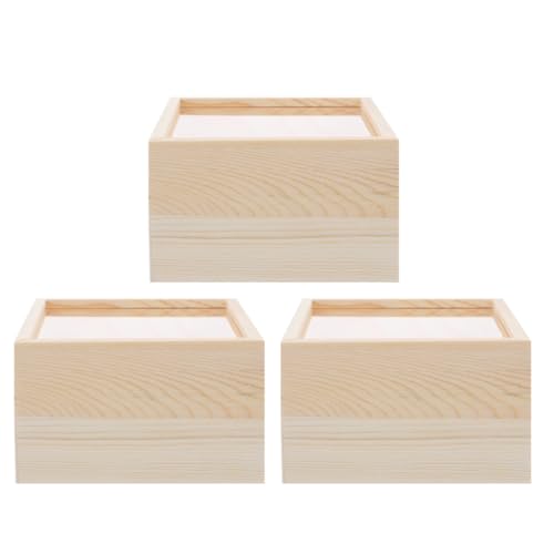 SEWACC 3pcs Sliding Lid Wood Storage Box 12x12x8cm Small Organizer Case for Sundries and Jewelry