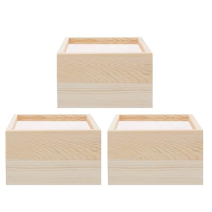 SEWACC 3pcs Sliding Lid Wood Storage Box 12x12x8cm Small Organizer Case for Sundries and Jewelry