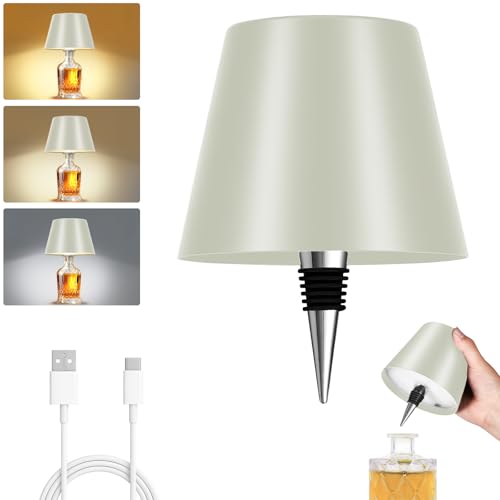 Rechargeable Wireless Bottle Lamp - 3 Color Stepless Dimmable, Metallic Beige Lampshade, 12H Bright Light or 96H Soft Glow, Ideal for Home Décor, Parties, Bar - color: Beige 12H Runtime