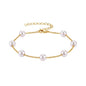 3mm Diamond Classic Tennis Bracelet for Women Dainty, Gold Jesus Cross Bracelets Trendy, 14K Gold Plated Heart/Evil Eye/Pearl/Starfish & Seashell Charm Bracelets for Women Bulk - style: Pearl-Gold plated