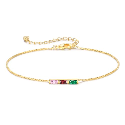 Personalized Birthstone Bracelet for Women – 925 Sterling Silver Adjustable Family Mothers Day Bracelet with Birthstones, Mothers Day, Christmas,Birthday Gift for Mom, Grandma, Wife, Bridesmaid - color: 3 Birthstones