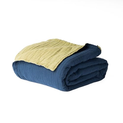 Salt Earth 100% Cotton Muslin Blanket, Gauze Blanket 50"X60" Throw with Tassel 6 Layered, Couch, Bed, Living Room, Home,Lightweight & All Season Blankets & Throws, Skin Friendly (Dress Blue/Mosstone) - color: Dress Blue / Mosstone, size: 50"X60" Throw