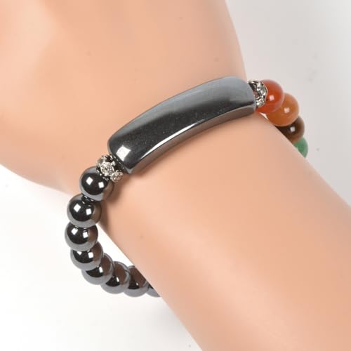 Justinstones Gem Semi Precious Gemstone Love Heart Charm Stretch Beaded Bracelet Unisex - color: Hematite(7 Chakra)