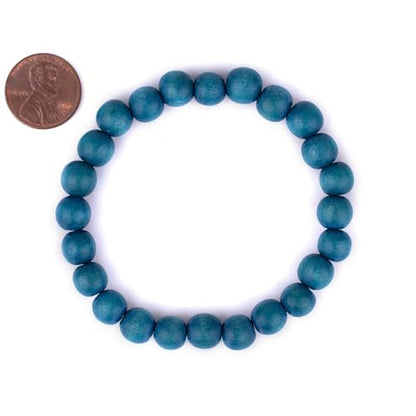 Wood Bead Bracelet - color: Aqua Blue, size: Medium Beads