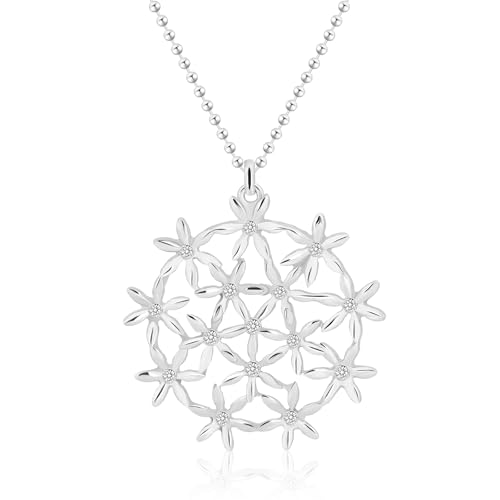 Flower of Life Necklace: 18K Gold Plated Sacred Geometry Buddhist Chakra Mandala with Diamond Pendant Necklaces Yoga Spiritual Amulet Jewelry Meditation Gift for Women Men - color: silver-1