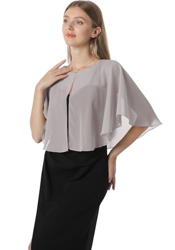 Chiffon Capelet Soft capes Shawls and Wraps for Evening Dress Wedding Cape 1920s shawl accessories for women - color: Grey