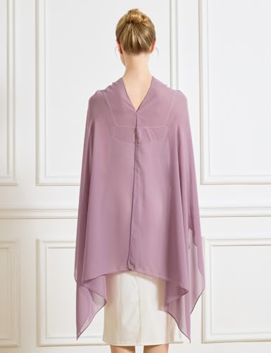 Chiffon Cape Shawl Wrap Scarf 3 Ways to Wear Elegant Sheer Capelet for Evening Dresses Weddings Parties - color: Mauve