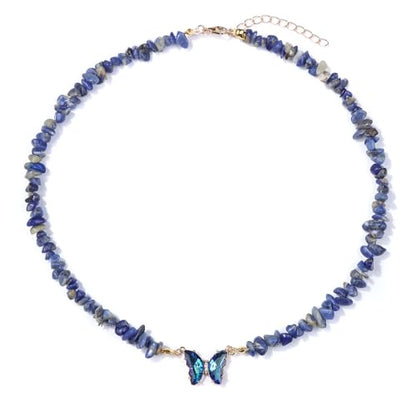 Bohemian Crystal Butterfly Necklaces Stress Relief Anxiety Yoga Pendant,Healing Natural Stone Mantra Choker for Women Teen Girls Friendship Birthday Mothers Day Gift Summer Beach Jewelry - color: Lapis Lazuli
