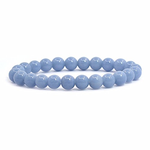 Justinstones Gem Semi Precious Gemstone 8mm Round Beads Stretch Bracelet 7 Inch Unisex - color: Angelite