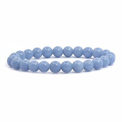 Justinstones Gem Semi Precious Gemstone 8mm Round Beads Stretch Bracelet 7 Inch Unisex - color: Angelite