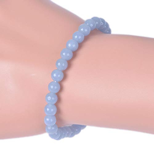 Justinstones Gem Semi Precious Gemstone 6mm Round Beads Stretch Bracelet 6.5 Inch - color: Angelite