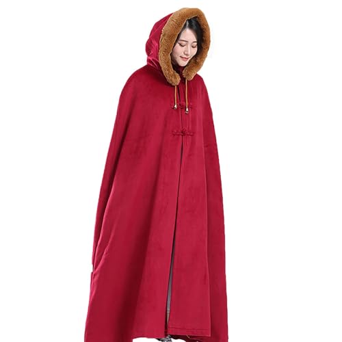 Winter Meditation Cape,Meditation Cloak Meditation Clothes Zen Cloak Unisex Double-Layer Plush Thickened Fur Collar - color: Red, size: X-Large