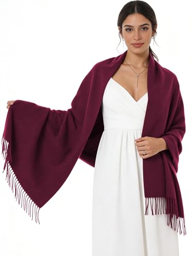 Sumolux Scarf for Women Pashmina Shawls Wraps for Evening Dresses Wedding Bridesmaid Gifts Winter Warm Soft Scarves - color: Wine Red