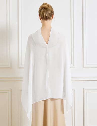 Chiffon Cape Shawl Wrap Scarf 3 Ways to Wear Elegant Sheer Capelet for Evening Dresses Weddings Parties - color: Ivory