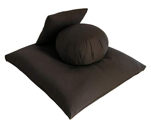 Kapok Zafu, Zabuton and Support Meditation Cushion Set (3pc) - color: Brown