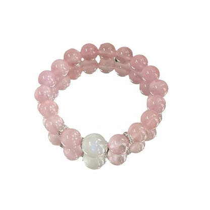 Rose Quartz Bracelet, 8mm Natural Gemstone Love Stone Jewelry Anxiety Relief & Meditation Support Heart Chakra Balance Valentine’s Mother’s Day Gift for Her - color: Sakura pink