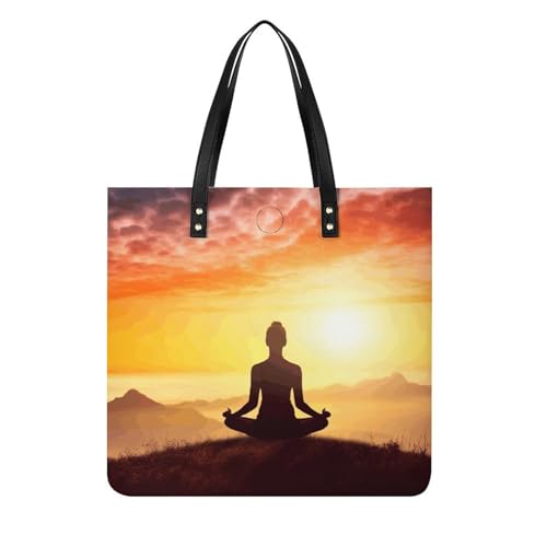 Yoga Meditation Leather Tote Handbag Top Handle Ladies Shoulder Bags Large Travel Messenger Gym Totes Work Bags Tote Bag for Women