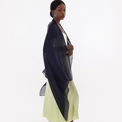 Womens Scarf Pashmina Shawls and Wraps for Evening Dresses Like Chiffon Silk Scarf for Bridal Wedding - color: Navy