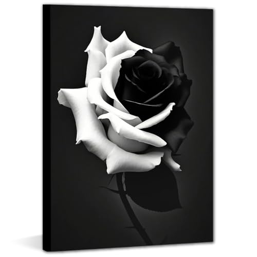 Rose Wall Art Canvas Prints Black and White Bathroom Wall Decor,Floral Framed Posters Painting Modern Living Room Aesthetics Decorations12 x16 - color: Framed-flower Rose Wall Art