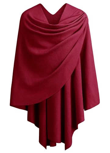 PULI Womens Large Cross Front Poncho Sweater Wrap Topper Knitted Elegant Shawls Cape for Fall Winter - color: 1-maroon