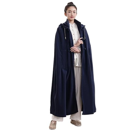 Unisex Meditation Buddhist Cloak Warm Plush Meditation Outerwear Meditation Prayer Outfit Coat Traditional Monk Robe - color: Dark Blue, size: Small