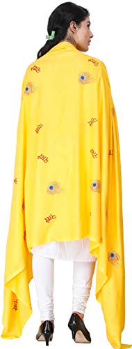 Exotic India Radhe Prayer Shawl with Embroidered Peacock Feather - PolyCotton - color: Lemon Chrome