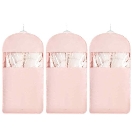 Space Saving Hanging Garment Bag with Self Compression Zipper，Dust Cover Clothes Bags for Down Coat,Dress,Suit，Closet Storage Organizer for Home Travel Use(Pink, L) - color: Pink, size: 3pcsL