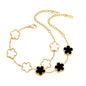 FLY FEI 18K Gold-Plated Four Leaf Clover Bracelet for Women,Adjustable lucky Bracelet Set Jewelry Gift-Hypoallergenic Charm for Birthdays, Wellness & Daily Wear - color: style03-Black+White(2pcs)