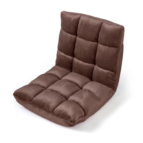 KOMFOTT Adjustable 14-Position Floor Chair, Folding Couch Recliner with Soft Flannel Cover & Heavy Duty Metal Support, Reading Gaming Floor Chair with Non-Slip Base for Adults (Coffee) - color: Coffee, size: 39" x 19.5" x 5.5"