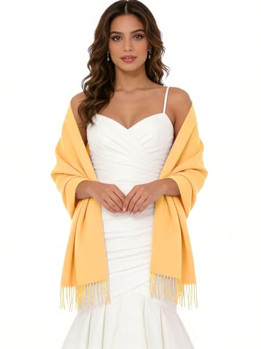 Sumolux Scarf for Women Pashmina Shawls Wraps for Evening Dresses Wedding Bridesmaid Gifts Winter Warm Soft Scarves - color: Yellow