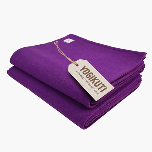 Yogikuti Iyengar Cotton Yoga Blanket Set of Two – Thick Handwoven Yoga Blankets for Restorative Yoga, Meditation & Pranayama – Premium Cotton Yoga Blanket for Support & Comfort in Pranayama (Purple) - color: Purple