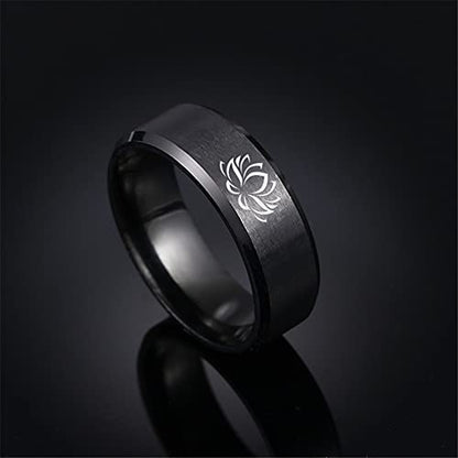 Spiritual Buddha Om Protection Jewelry-Stainless Steel Buddhism Yoga Meditation Prayer Amulet Finger Band Ring Pendant Free Necklace Chain Religious Buddhist Serenity Meditating Jewellry,Size 6-12