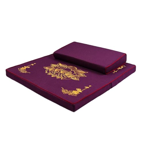 Portable Foldable Meditation Cushion Mat Set with Washable Cotton Linen Cover, Larger Thick Yoga Mat Bolster Floor Pillows Seating for Adults Meditation Accessories purple-60cm - color: Purple, size: 60cm