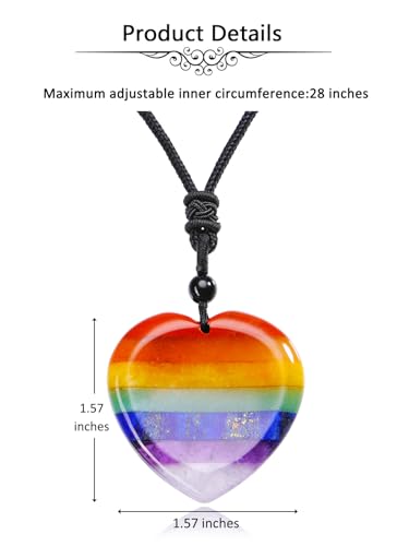 Jovivi Natural 7 Chakras Healing Crystals Necklace Heart Gemstone Palm Worry Stone Chakra Pendant Necklace for Anxiety Stress Relief Balancing Meditation - color: Heart-shaped