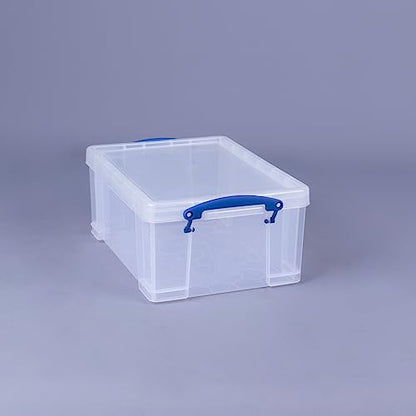 Really Useful Box Stackable 9 Liter Plastic Storage Container Bin with Snap Lid and Built-in Clip Lock Handles for Home & Office Organization (3 Pack)