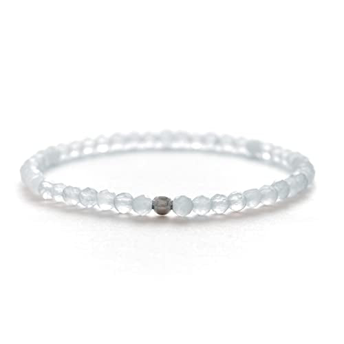 BERGERLIN Real natural stone bracelet - Tested and certified in Germany - Genuine bracelets with 925 Sterling silver pearl and faceted pearls - color: Chalcedony, size: Large