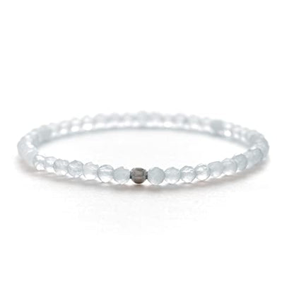 BERGERLIN Real natural stone bracelet - Tested and certified in Germany - Genuine bracelets with 925 Sterling silver pearl and faceted pearls - color: Chalcedony, size: Small