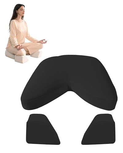 Syrinx Meditation Cushion Set – Zafu Yoga Floor Pillow with Knee Support Pads, Buckwheat Hull Filling, Carry Bag & Zabuton-Style Base - color: Black