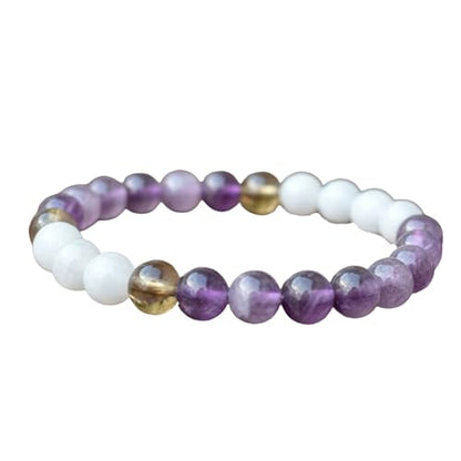 The Alchemist's Arcanum Adjustable Beaded Wrist Accessory for Men and Women, Stretch Fit Stone Bead Jewelry for Daily Wear and Gifting - color: Amethyst + Rainbow Moonstone + Smoky Quartz