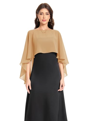 Baoqiya Women's Capelet Shawls and Wraps for Evening Dresses Soft Bridesmaid Shawl Chiffon Cape Wedding Cover Up - color: Camel