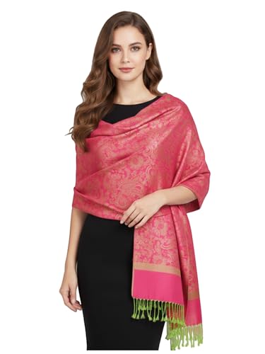 PASKMLNA Paisley Jacquard Pashmina Shawl Wrap Scarf Stole - color: Hotpink Green