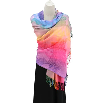 Rave Pashmina Scarf, Fashion Colorful Shawls and Wraps Soft Festival Scarves - color: C-salmon (Flower Pattern)