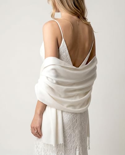 Achillea Lightweight Pashmina Scarf for Women – Soft Silky Shawl Wrap for Evening Dresses, Bridesmaids & Everyday Wear - color: Ivory