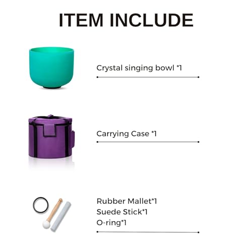 8 Inch Green F Note 432hz Heart Chakra Crystal Singing Bowl Healing with Carrying Case and Rubber Mallet Suede Strikers Oring - color: Green F Note, size: 8 inch
