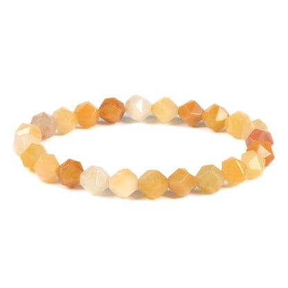 Justinstones 8mm Natural Gemstone Round Beads Triangle Faceted Charm Stretch Bracelet 6.5" - color: Multicolor Yellow Quartize