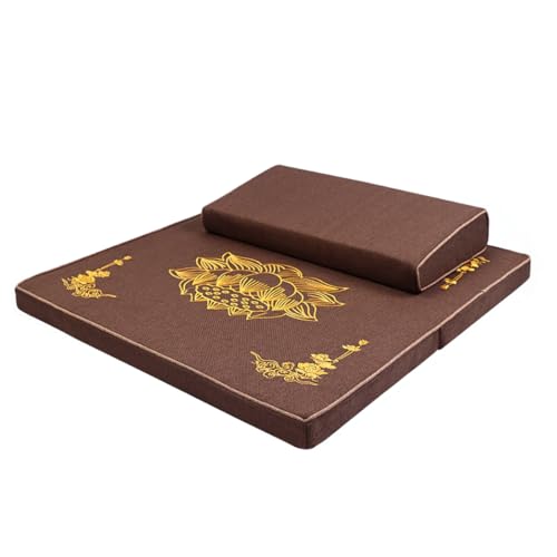 Portable Foldable Meditation Cushion Mat Set with Washable Cotton Linen Cover, Larger Thick Yoga Mat Bolster Floor Pillows Seating for Adults Meditation Accessories coffee1-70cm - color: Coffee1, size: 70cm