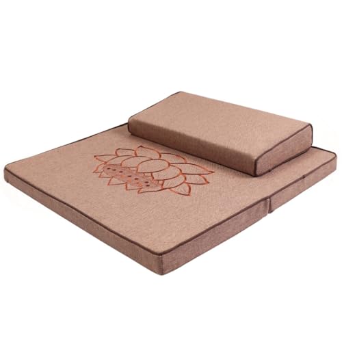 Japanese Foldable Meditation Cushion Set,Yoga Meditation Floor Pillow,Large Meditation Mat and Pillow Set for Sitting on Floor for Floor Balcony Mat Bedroom Patio Beige-70cm - color: Coffee, size: 70cm