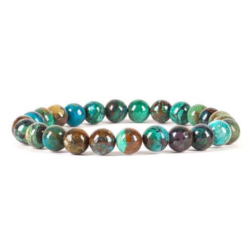 Cherry Tree Collection Tigers Eye Bracelets Plus Over 40 Other Stones – Gemstone Beads for Men & Women, Promotes Protection, Courage, Focus, Balance & Luck – Available in S, M, L with 8mm Round Beads - color: Chrysocolla, size: Large